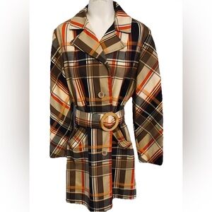 Rare Vtg Montgomery Ward Retro Plaid Trench Coat-Med~Mod /Go-Go Vibe~Mint!